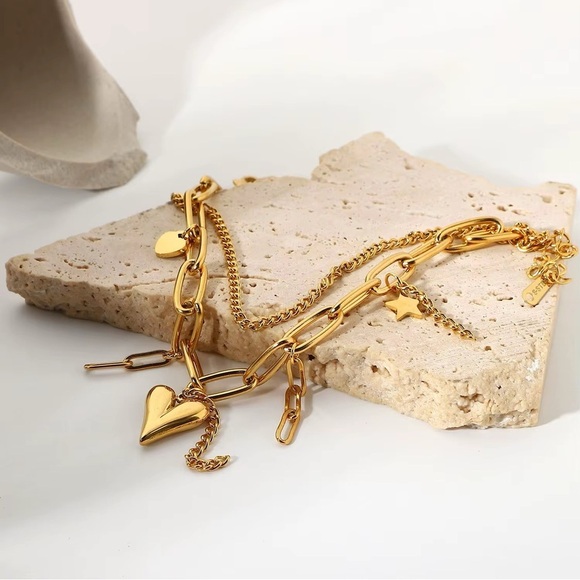 18K Gold Plated - Heart Charm Bracelet - Picture 4 of 7